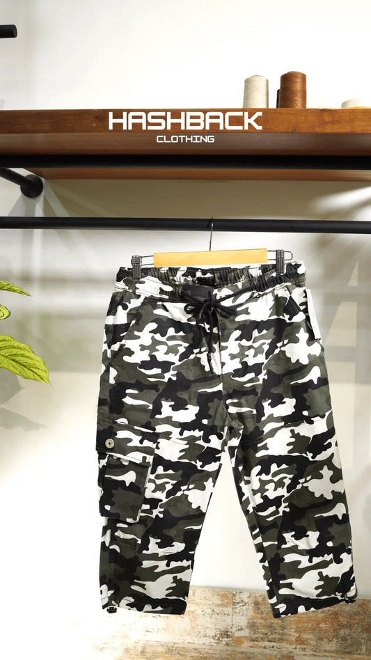 Men's Camo 5 Quarter Length Cargo Shorts with Drawstring Waist & Side Pocket – Casual Summer Wear