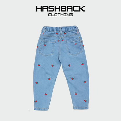 Kids Red Cherry Embroidered Pant