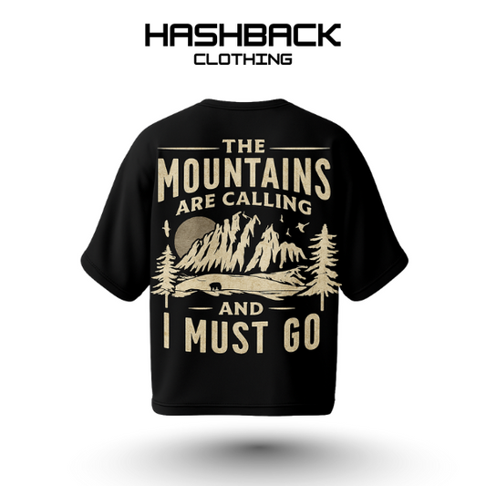 Hashback Drop shoulder Unisex Mountains are Calling T-shirt Black