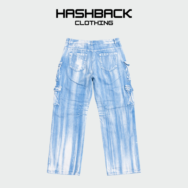 Women's Multi Pocket Baggy Cargo Pants - Acid Washed Cotton