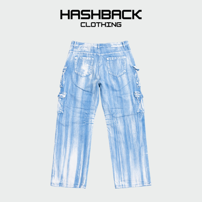 Women's Multi Pocket Baggy Cargo Pants - Acid Washed Cotton