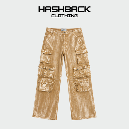 Women's Multi Pocket Baggy Cargo Pants - Acid Washed Cotton