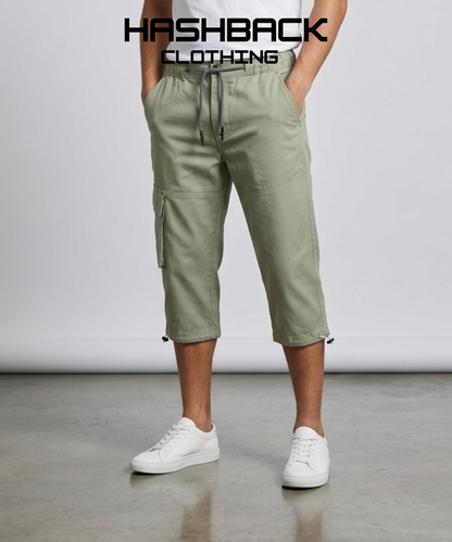 Men's Three Quarter Length Cargo Shorts with Drawstring Waist & Side Pocket – Casual Summer Wear