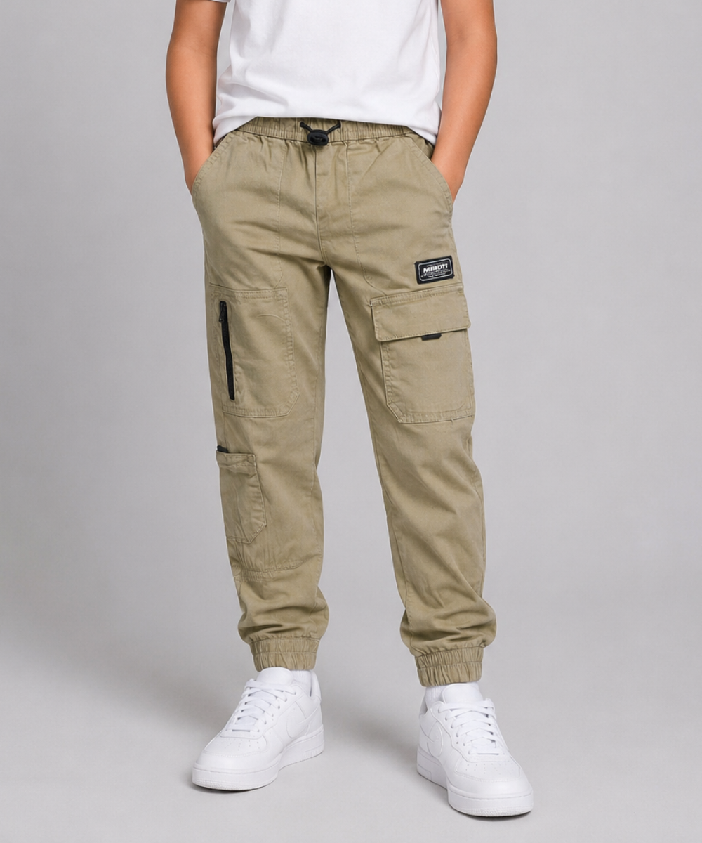Boys Jogger Cargo Trouser - Black Model Front