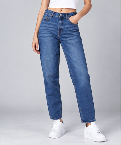 Women's Mid-Blue Straight-Leg Denim Jeans