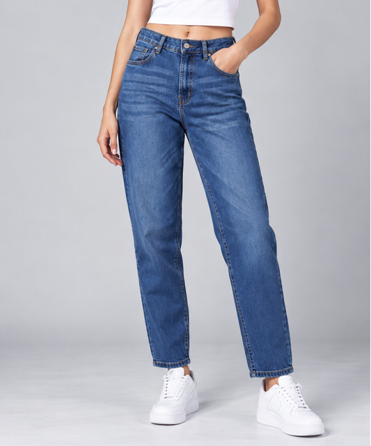 Women's Mid-Blue Straight-Leg Denim Jeans