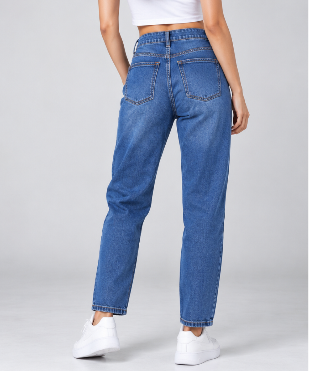 Women's Mid-Blue Straight-Leg Denim Jeans