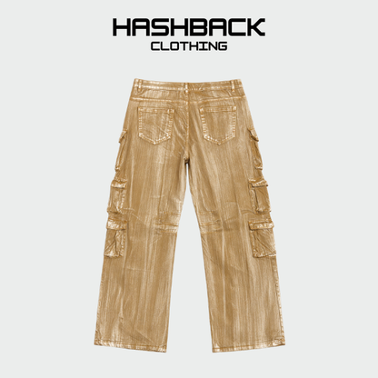 Women's Multi Pocket Baggy Cargo Pants - Acid Washed Cotton