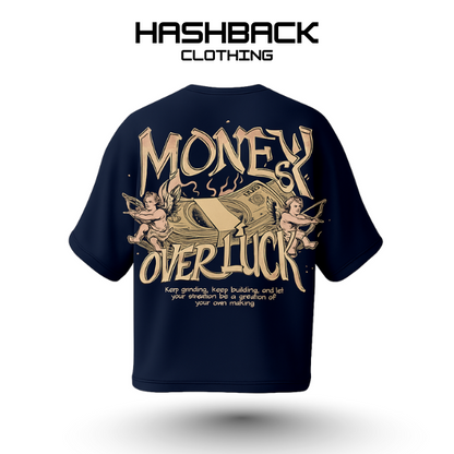 Hashback Drop Shoulder Unisex Money Over look T-shirt NAVYBLUE