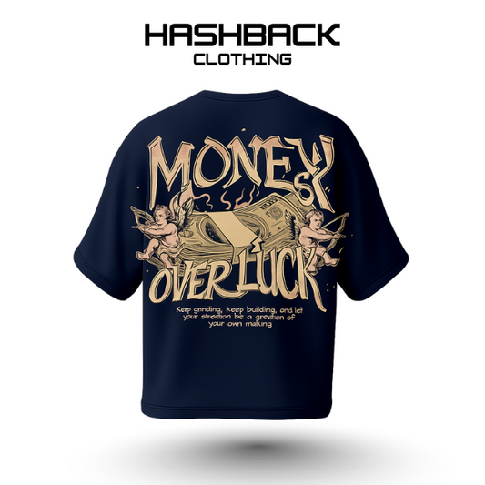 Hashback Drop Shoulder Unisex Money Over look T-shirt NAVYBLUE