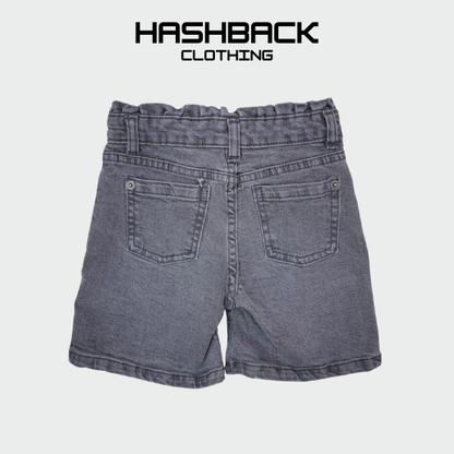 Girls Grey Denim Shorts with Butterfly Embroidery