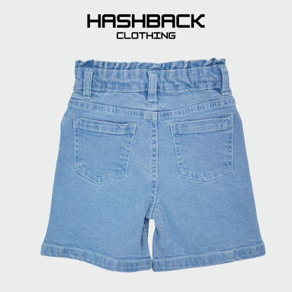 Girls Grey Denim Shorts with Butterfly Embroidery