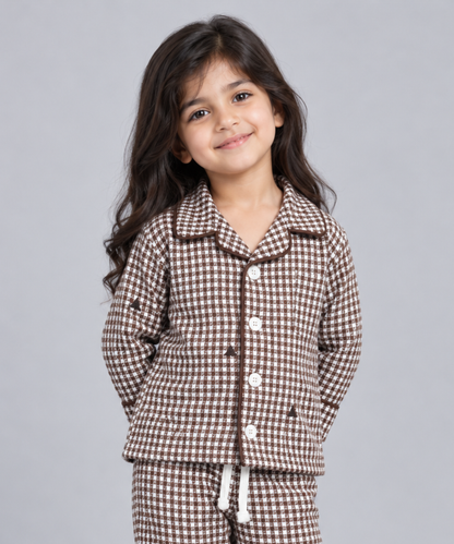 Kids Unisex Printed Night Suit – Flannel Yarn Dyed