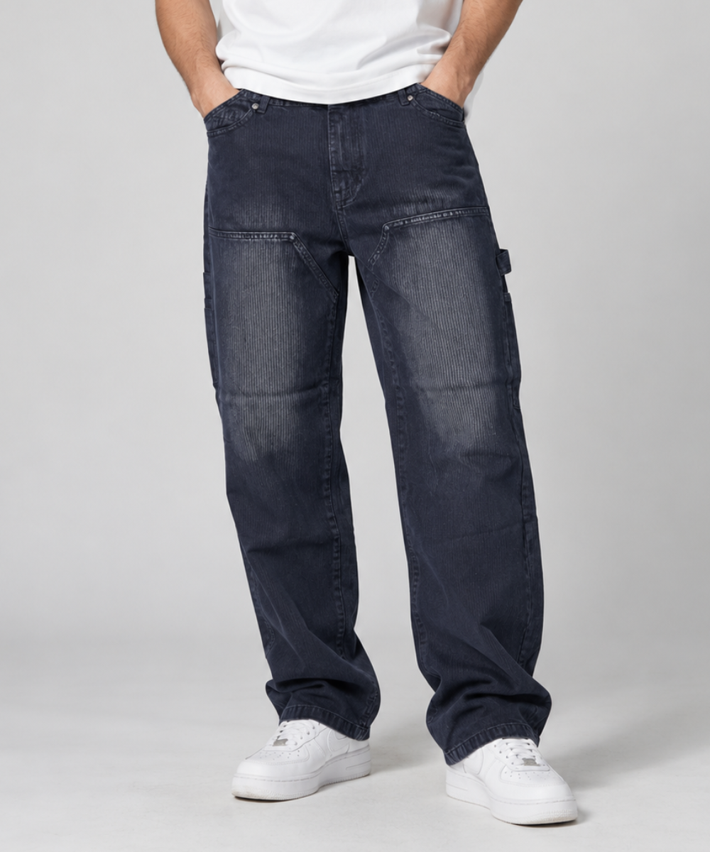 Men's Dark Washed Denim Cargo Jeans