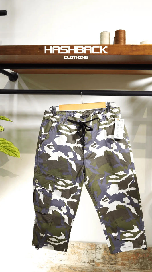 Men's Camo 1 Quarter Length Cargo Shorts with Drawstring Waist & Side Pocket – Casual Summer Wear