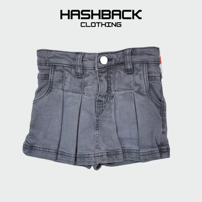 Girls Grey Denim Shorts - Pleated Front Design