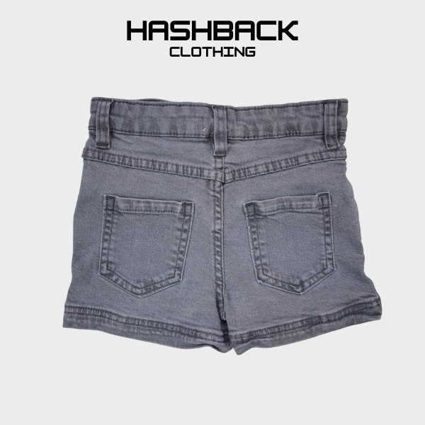 Girls Grey Denim Shorts - Pleated Front Design