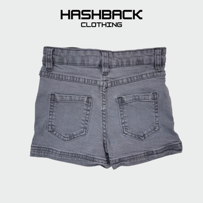 Girls Grey Denim Shorts - Pleated Front Design