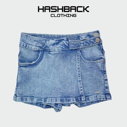 Girls Blue Denim Shorts - Mid Waist Mini Length