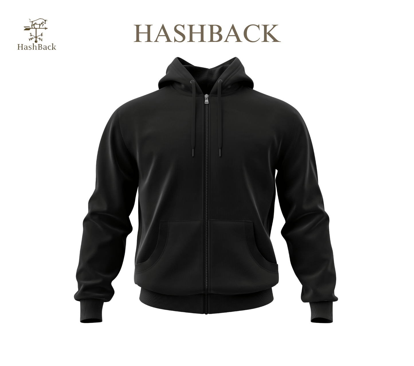 HashBack Plain Zipper Hoodie Black