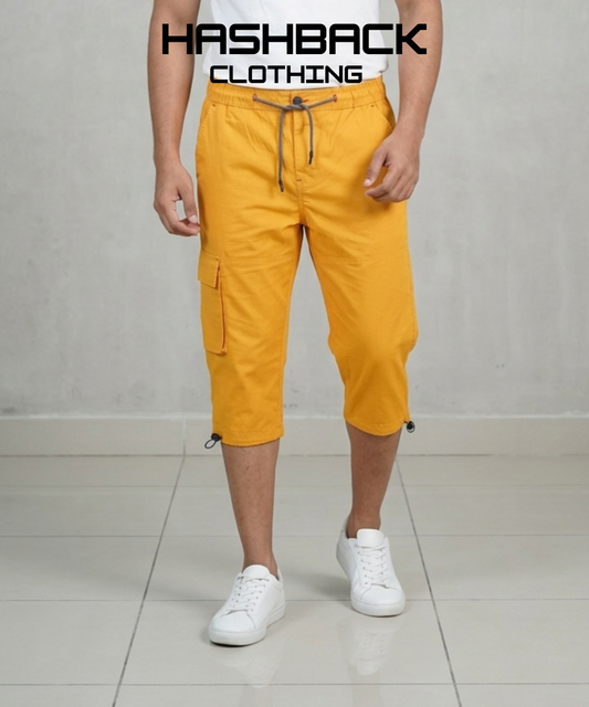 Men's Three Quarter Length Cargo Shorts with Drawstring Waist & Side Pocket – Casual Summer Wear