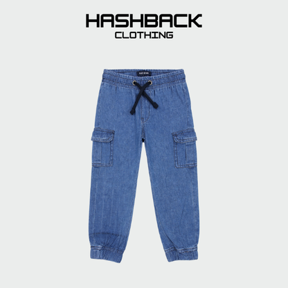 Kids Cargo Joggers - Soft Washed Denim | Unisex Cotton Trouser