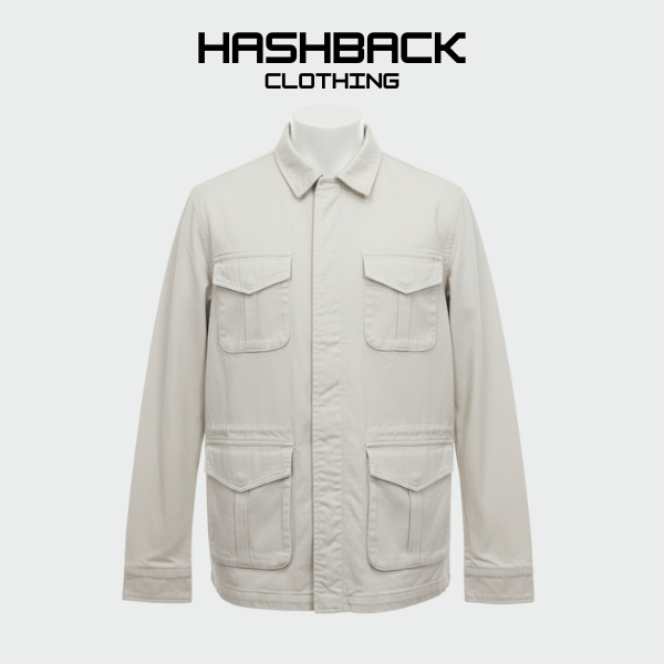 White Utility Cargo Jacket - Premium 4 Pocket Field Jacket for Men | Cotton Streetwear