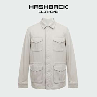 White Utility Cargo Jacket - Premium 4 Pocket Field Jacket for Men | Cotton Streetwear
