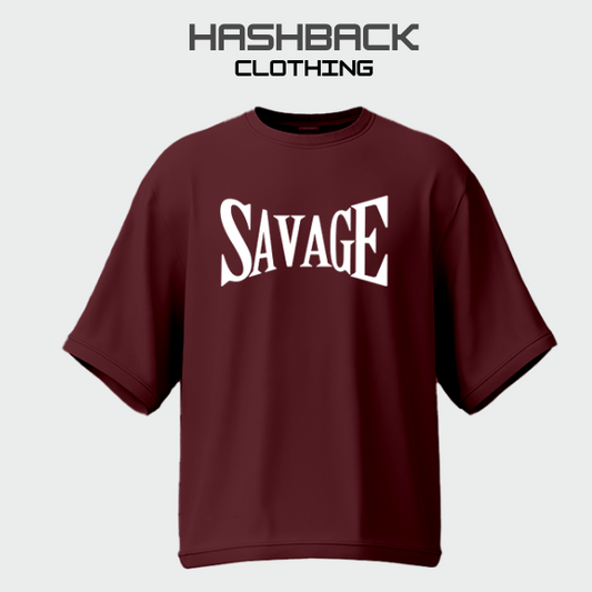 Hashback Drop Shoulder Tee SAVAGE (Maroon) Oversized Streetwear Tee