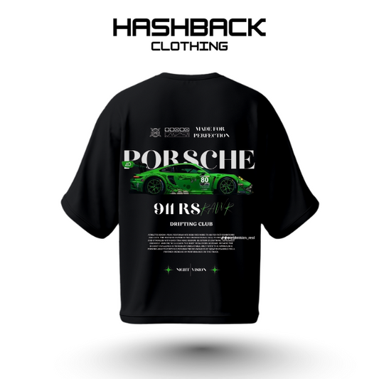Hashback Drop Shoulder Unisex Porsche T-shirt BLACK