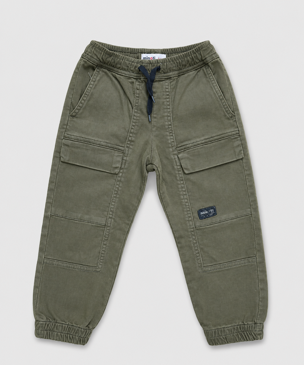 Boys cargo jogger trousers olive flat lay front