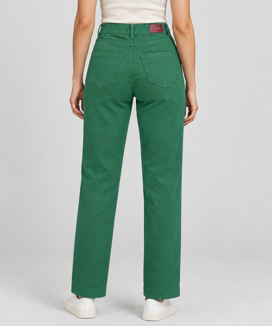 Women’s Green Double-Button Denim Pants