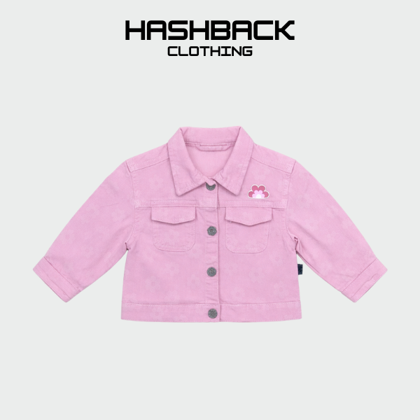 Girls Flower Print Pink Denim Jacket - Kids Cotton Jacket