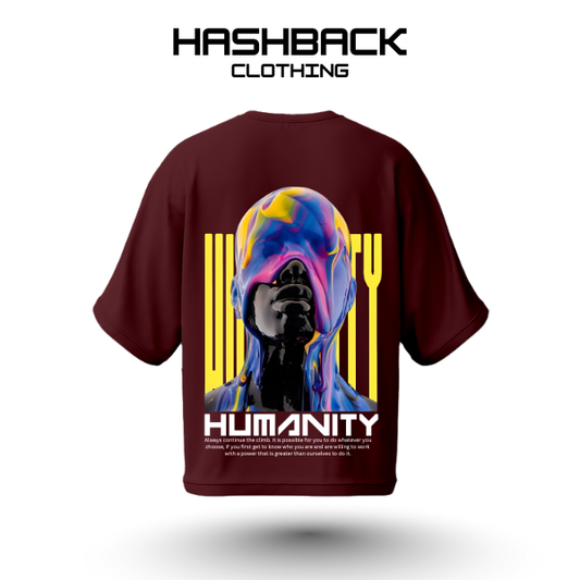 Hashback Drop shoulder Unisex Humanity T-shirt Maroon