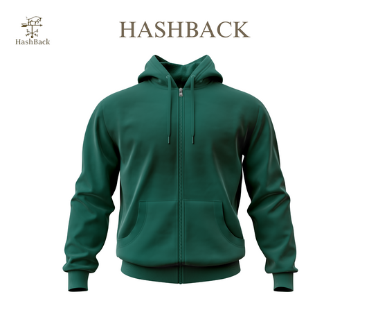 HashBack Plain Zipper Hoodie Dark Bottle Green