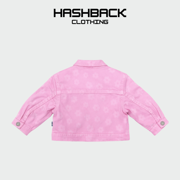 Girls Flower Print Pink Denim Jacket - Kids Cotton Jacket