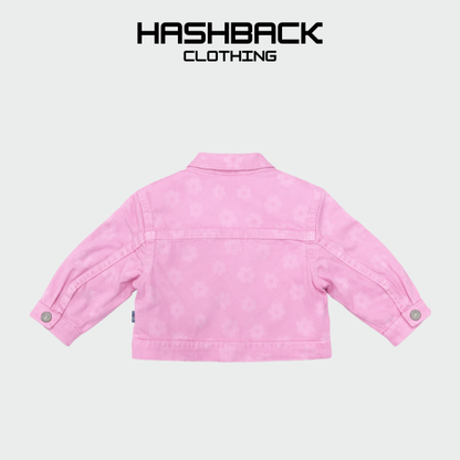 Girls Flower Print Pink Denim Jacket - Kids Cotton Jacket