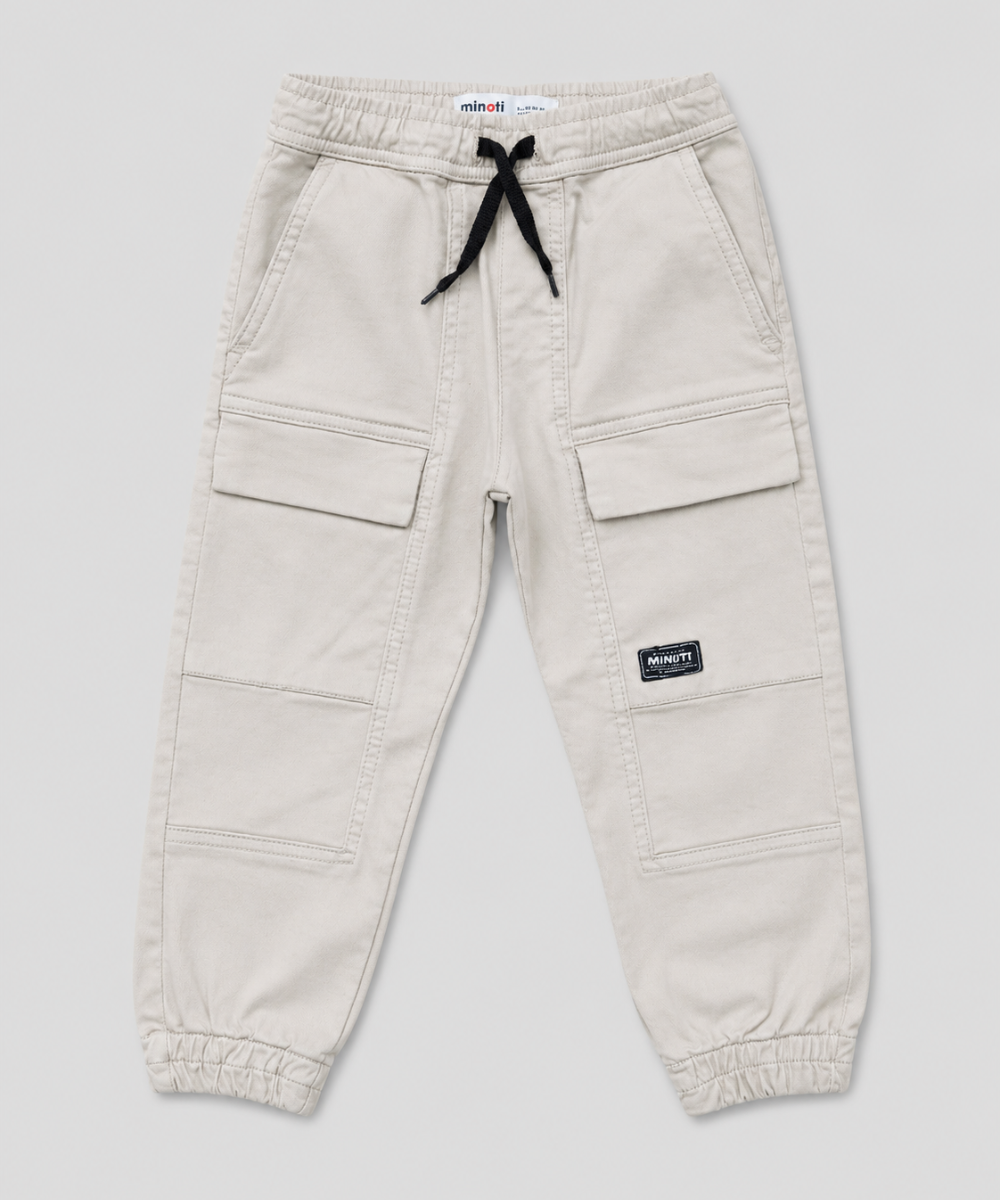 Boys cargo jogger trousers beige flat lay front