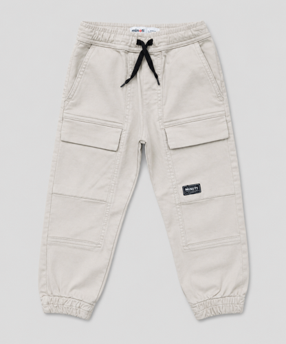 Boys cargo jogger trousers beige flat lay front