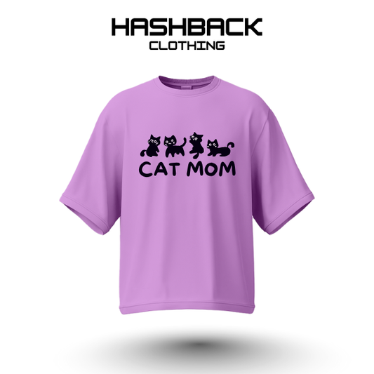 Hashback Drop shoulder Unisex Cat Mom T-shirt Lilac