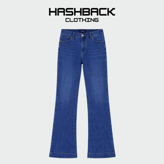 Women's Dark Blue Flared Jeans - Mid Rise