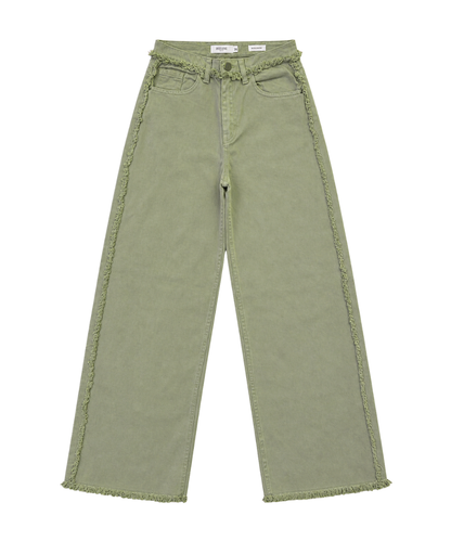 Women’s Sage Green Wide-Leg Frayed Denim Pants