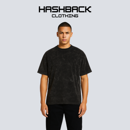 HASHBACK DROP SHOULDER ACID WASH TSHIRT-COAL OXIDE