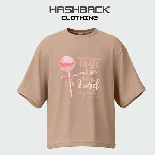 Hashback Drop Shoulder Tee Taste (Beige) Oversized Streetwear Tee for Women