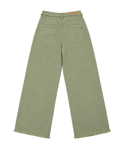 Women’s Sage Green Wide-Leg Frayed Denim Pants