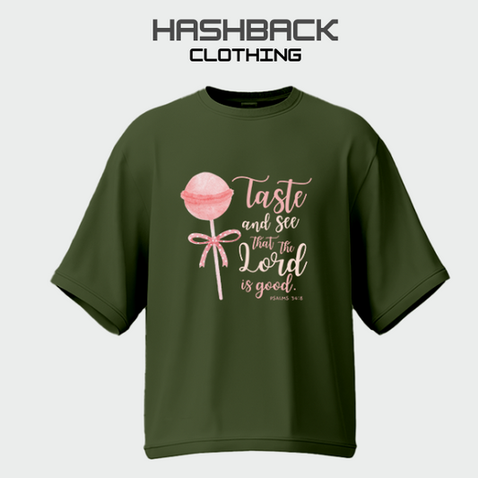 Hashback Drop Shoulder Tee Taste (Olive) Oversized Streetwear Tee for Women