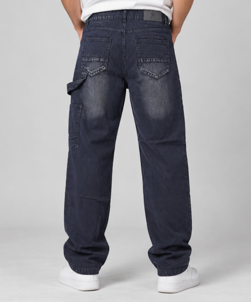 Men's Dark Washed Denim Cargo Jeans