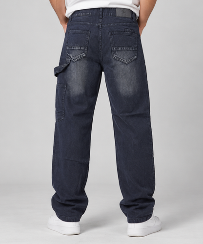 Men's Dark Washed Denim Cargo Jeans
