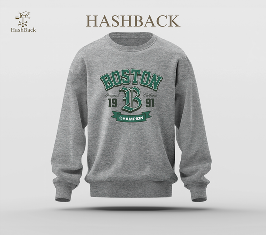 Printed Sweatshirt Drop Shoulder - Boston - Grey