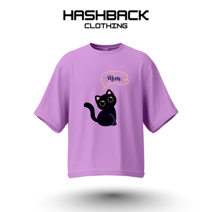 Hashback Drop shoulder Unisex Meow T-shirt Lilac